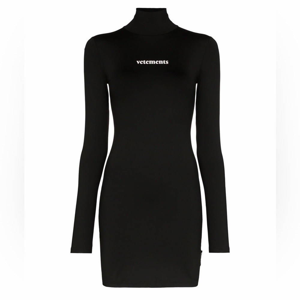 Vetements Black logo Turtleneck mini Dress